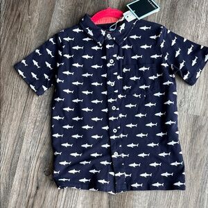 Andy & Evan Navy Shark Print Button Down Polo Shirt